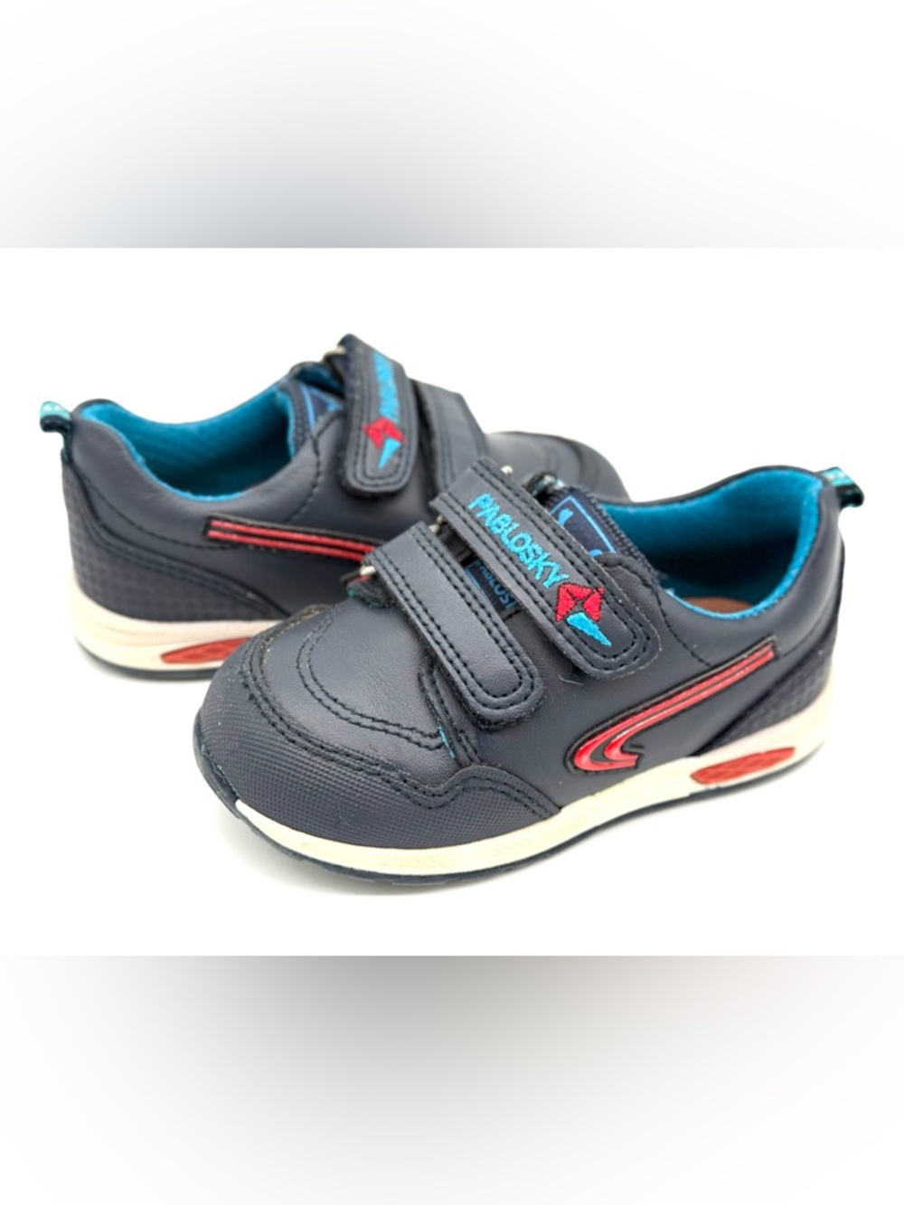 EUC Pablosky Baby Boys Leather Sneakers in Navy Blue EU 22 US 6-6.5